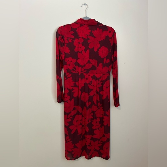 Cabi Red Floral Mesh Long Sleeve Button Front Dress Size Small - Picture 9 of 9